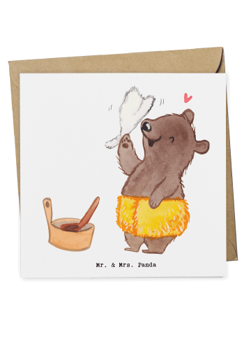 Mr. & Mrs. Panda Grußkarte Saunameister Herz ohne Spruch in Weiß