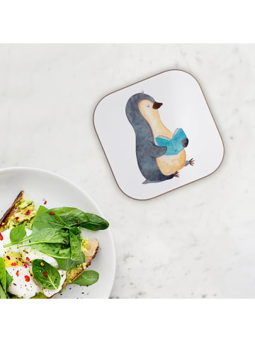 Mr. & Mrs. Panda Untersetzer für Gläser Pinguin Buch ohne Spruch in Weiß