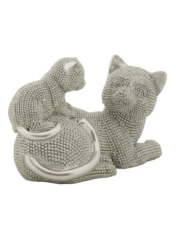 Mauro Ferretti Katze mit Welpe aus silbernem Kunstharz, 19 x 9 x 13 cm