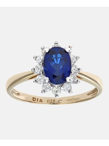 Diamant L'éternel Cluster-Ring aus 375 Gelbgold mit Diamant mit Saphir