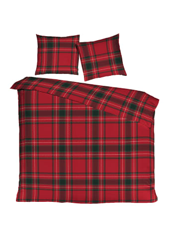 Mistral Home 2 tlg. Flanell Bettwäsche 135x200cm Highland Winter in Rot/ Dunkelgrün