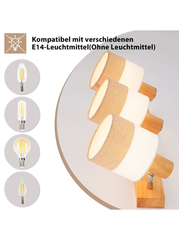 ZMH Deckenleuchte in schwarz 3-flammige E14 Holz verstellbar mit Stofflampenschirm