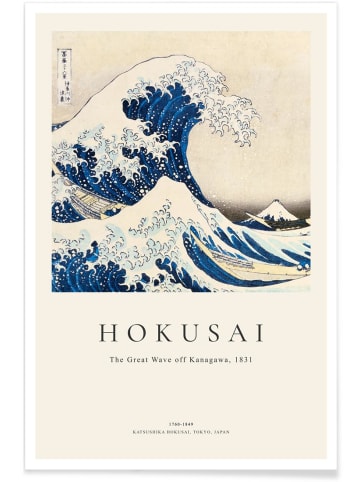 Juniqe Poster "Hokusai - The Great Wave off Kanagawa" in Blau & Cremeweiß