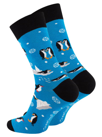 Vincent Creation® Bunte Fun Socken Farbenfrohe Freizeitsocken Damen & Herren in Pinguinblau
