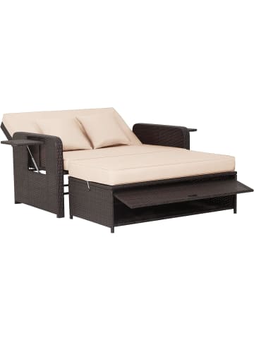 COSTWAY 2 Sitzer Sofa mit Ottomane in Braun