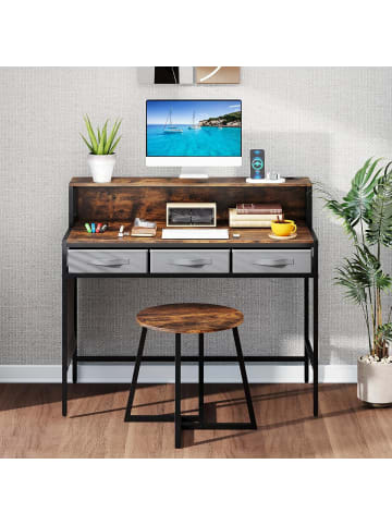 COSTWAY Computertisch Schminktisch Set mit Steckdosen in Braun