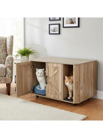 relaxdays Katzenschrank in Braun - (B)85 x (H)50 x (T)49 cm