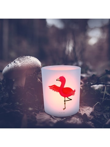 Mr. & Mrs. Panda Windlicht Flamingo Yoga ohne Spruch in Transparent