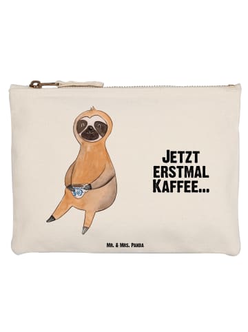 Mr. & Mrs. Panda Schminktasche Faultier Kaffee mit Spruch in Weiß