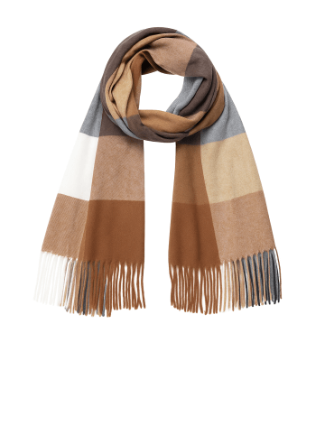 Faera Weicher Strickschal mit Fransen und geometrischem Muster in Beige