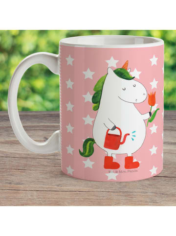 Mr. & Mrs. Panda Camping Tasse Einhorn Gärtner ohne Spruch in Rot Pastell