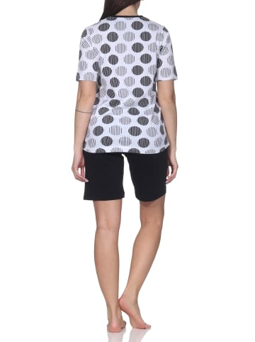 NORMANN Kurzarm Schlafanzug Shorty Pyjama Tupfen Punkte Look in schwarz