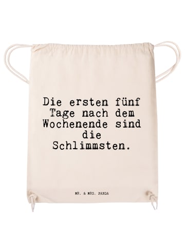 Mr. & Mrs. Panda Baumwoll-Turnbeutel Die ersten fünf Tage... mit... in Creme