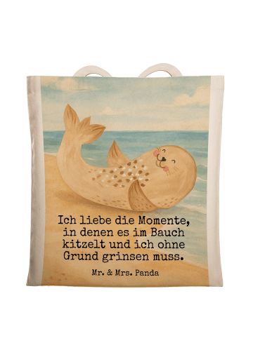 Mr. & Mrs. Panda Uni Tasche Robbe Liegen Design mit Spruch in Weiß