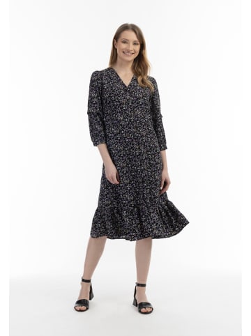 Usha Damen Midikleid Mit Blumenprint in Schwarz Mehrfarbig