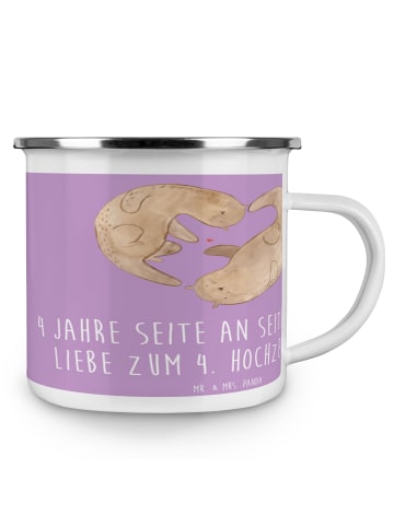 Mr. & Mrs. Panda Camping Emaille Tasse 4. Hochzeitstag Seidenhoc... in Lavendeltraum