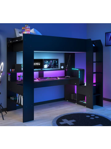 Parisot Hochbett Jugendzimmer mit Schreibtisch Bett 90x200 cm inkl. LED