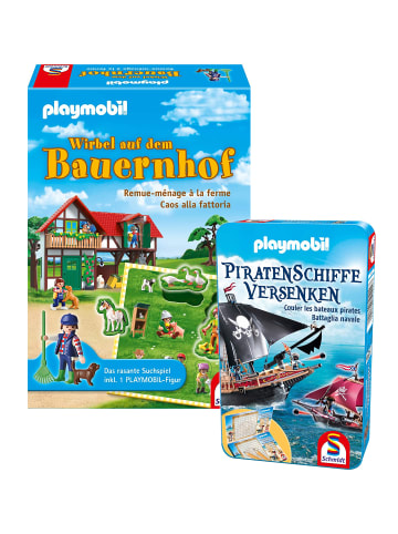 Schmidt Spiele Playmobil 2er Set Wirbel auf dem Bauernhof + Piratenschiffe in mehrfarbig