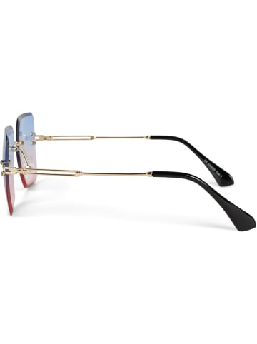 styleBREAKER Rechteckige Sonnenbrille in Gold / Blau-Rosa Verlauf