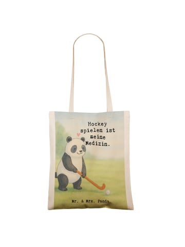 Mr. & Mrs. Panda Tasche Panda Hockey spielen Design mit Spruch in Weiß