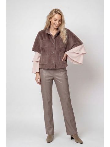 monari Elegantes Kunstfell-Cape mit Stehkragen in Taupe