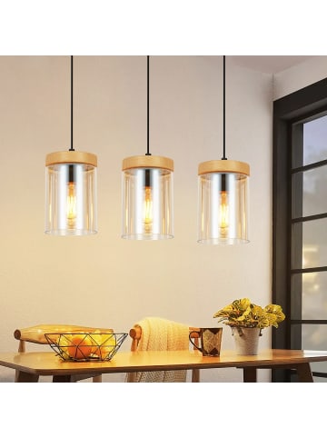 ZMH Pendelleuchte in schwarz 3-flammige E27 vintage Glas und Holz