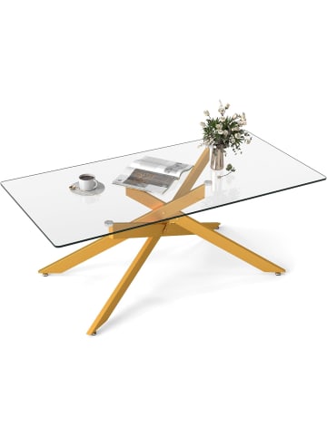COSTWAY Couchtisch aus gehärtetem Glas 120 x 60 x 45,5 cm in Gold