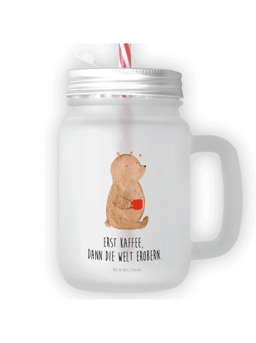 Mr. & Mrs. Panda Trinkglas Mason Jar Bär Kaffee mit Spruch in Transparent