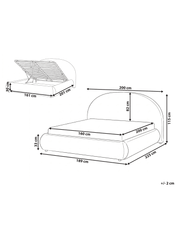 Beliani Doppelbett GRASSE in Beige - (W) 200 x (H) 115 x (L) 225 cm