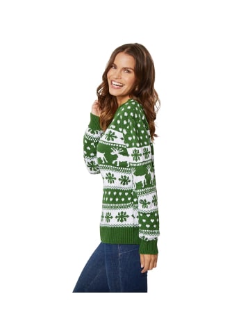 tectake Winterlicher Strickpullover in grüner und weißer Farbe, grün