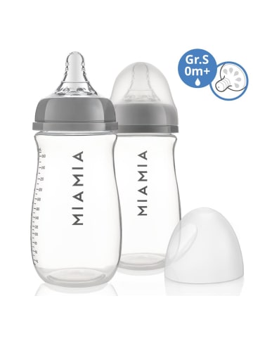MiaMia PP-Flasche 2er Pack 260 ml + Silikon-Trinksauger in grau