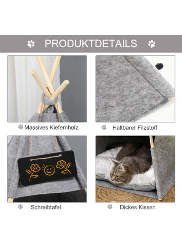 Pawhut Katzenzelt Grau Kiefernholz