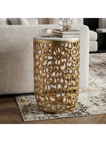 FineBuy Beistelltisch in Gold / Marmor / 30x30x50