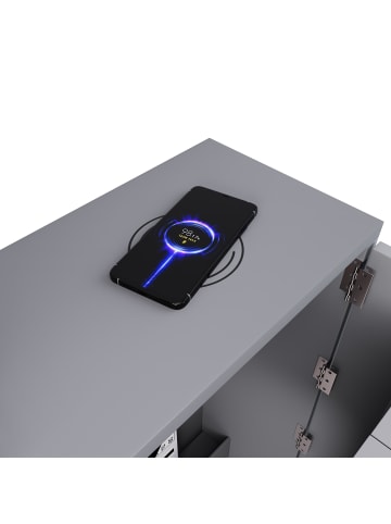 ABRIHOME 2 in 1 Faltbarer Sideboard mit Rollen & Wireless Charger, Grau