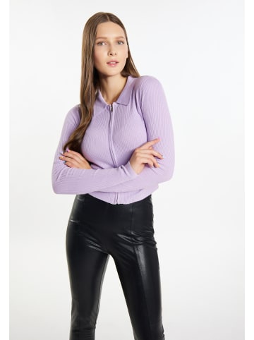 myMo Damen Cropped Strickjacke in Violett
