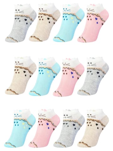 LOREZA 12 Paar Kurzsocken - Katze - Mehrfarbig