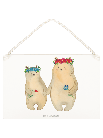 Mr. & Mrs. Panda Schild Bären mit Blumenkranz ohne Spruch in Weiß