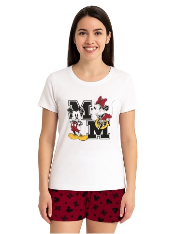 Disney Disney Minnie Mouse Schlafanzug Pyjama Kurzarm Oberteil mit Shorts in rot/weiß