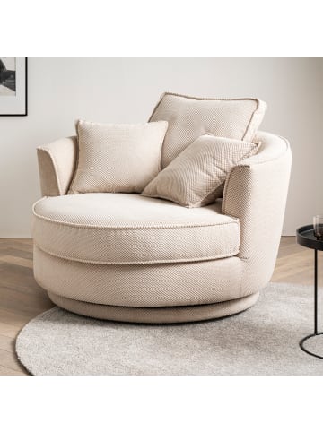 Furn.Design Drehsessel wollweiß Web-Velours, XL Sessel 360° drehbar inklusive 3 x Kissen