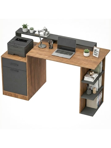 HOMCOM Computertisch in Eiche 140L x 60B x 82H cm