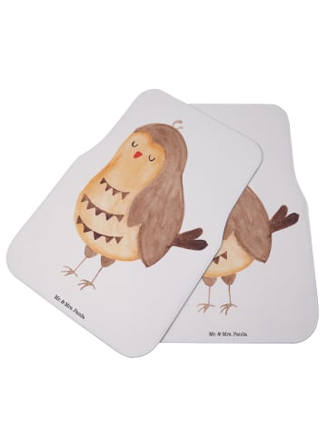 Mr. & Mrs. Panda Fußmatte Auto Eule Zufrieden ohne Spruch in Weiß