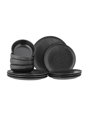 Bloomingville Neri Geschirrset aus Schwarz aus Steingut in schwarz