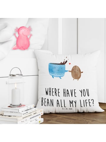 Mr. & Mrs. Panda Kopfkissen Kaffee Bohne mit Spruch in Weiß