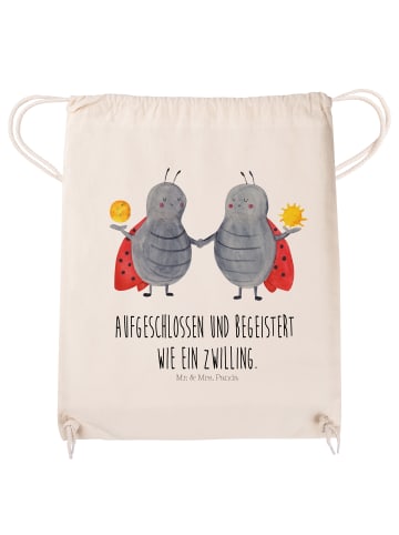 Mr. & Mrs. Panda Drawstring Bag Sternzeichen Zwilling mit Spruch in Creme