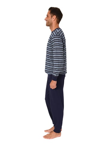 NORMANN Langarm Schlafanzug Pyjama Bündchen Streifen - 86175 in navy