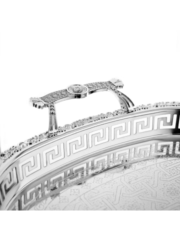 COFI 1453 Gemusterte Serviertabletten aus Edelstahl mit eleganten Griffen in Silber