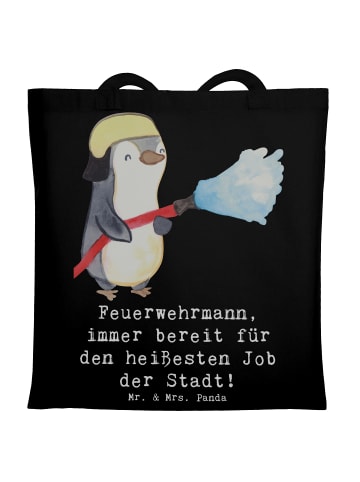 Mr. & Mrs. Panda baumwoll shopper Feuerwehrmann Held mit Spruch in Schwarz