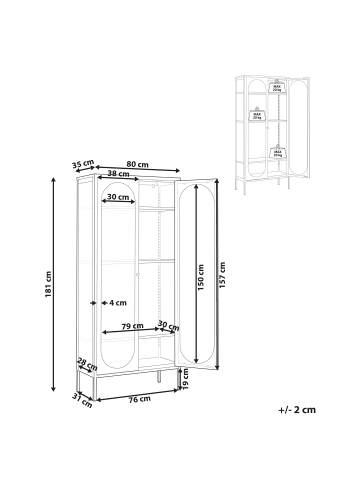 Beliani Vitrine FOXTON in Braun - (W) 80 x (H) 181 x (L) 35 cm
