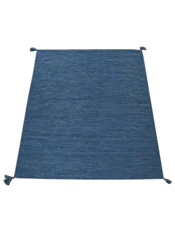 KADIMA DESIGN Baumwollteppich Unifarben mit Fransen wendbar in Blau