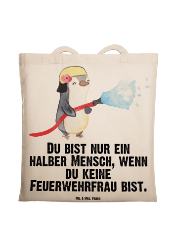 Mr. & Mrs. Panda Shopping Tasche Feuerwehrfrau Herz mit Spruch in Creme